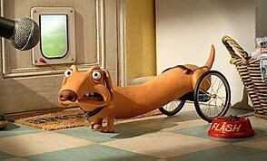 Sausage dog with wheels as back legs